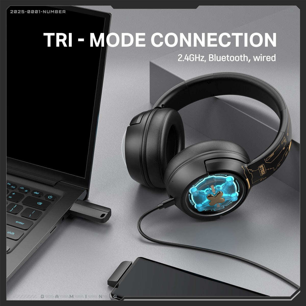 ONIKUMA GT802 Tri-Mode RGB Gaming Headset – 2.4GHz/Bluetooth/Wired