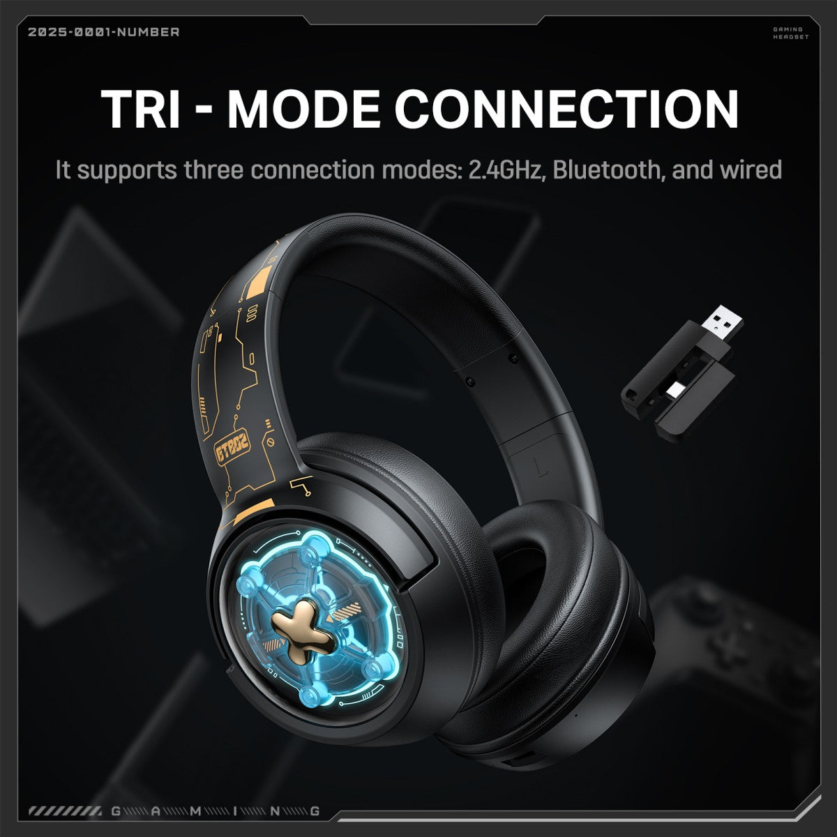 ONIKUMA GT802 Tri-Mode RGB Gaming Headset – 2.4GHz/Bluetooth/Wired