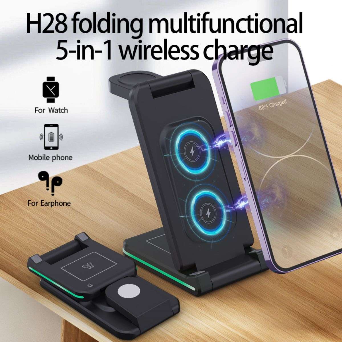 H28 Folding Magnetic 5 in 1 Wireless Charger White - Hugmie
