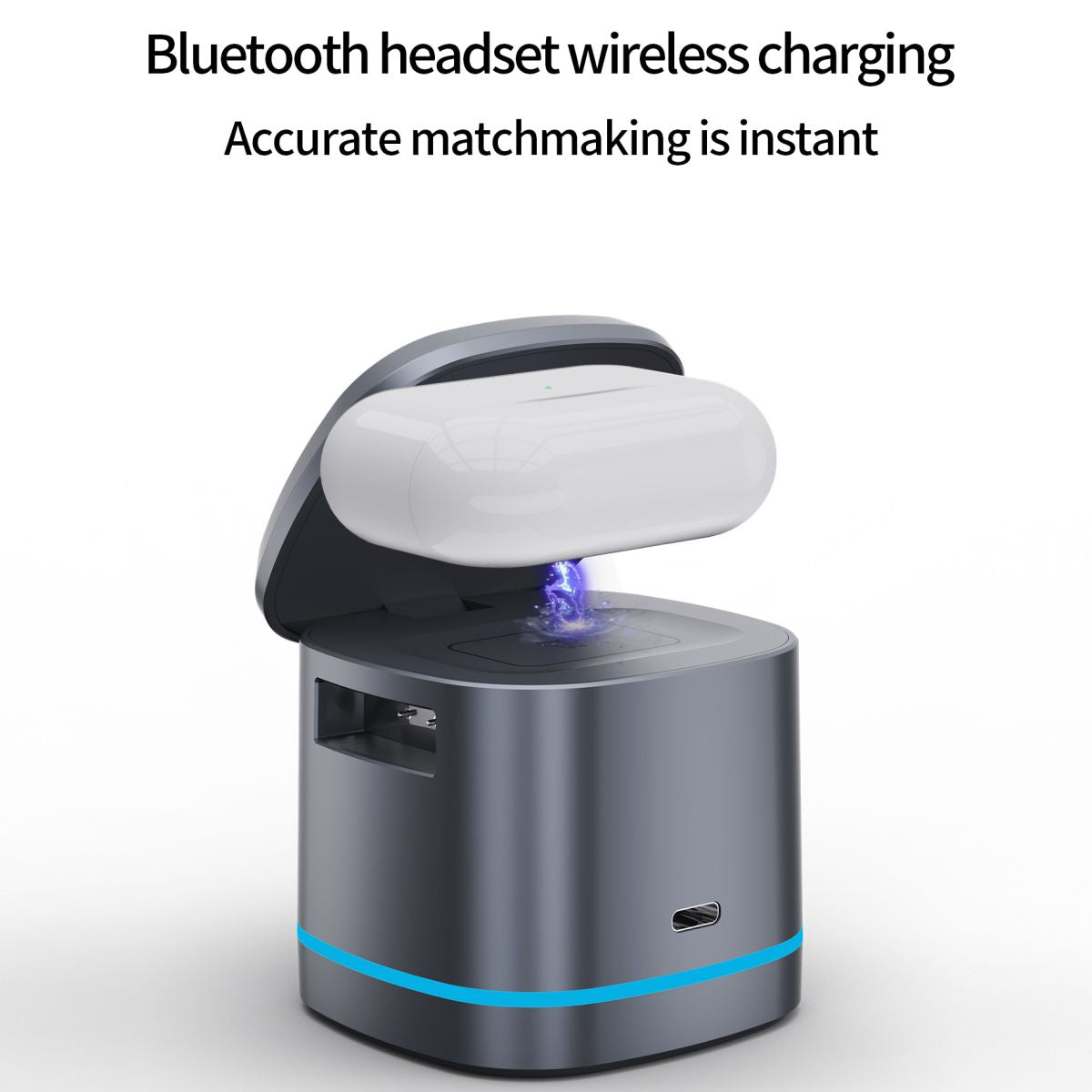 H32 MagSafe 3 in 1 Wireless Charger in dark gray, charging Bluetooth headset wirelessly. Compact and stylish design with efficient power delivery.