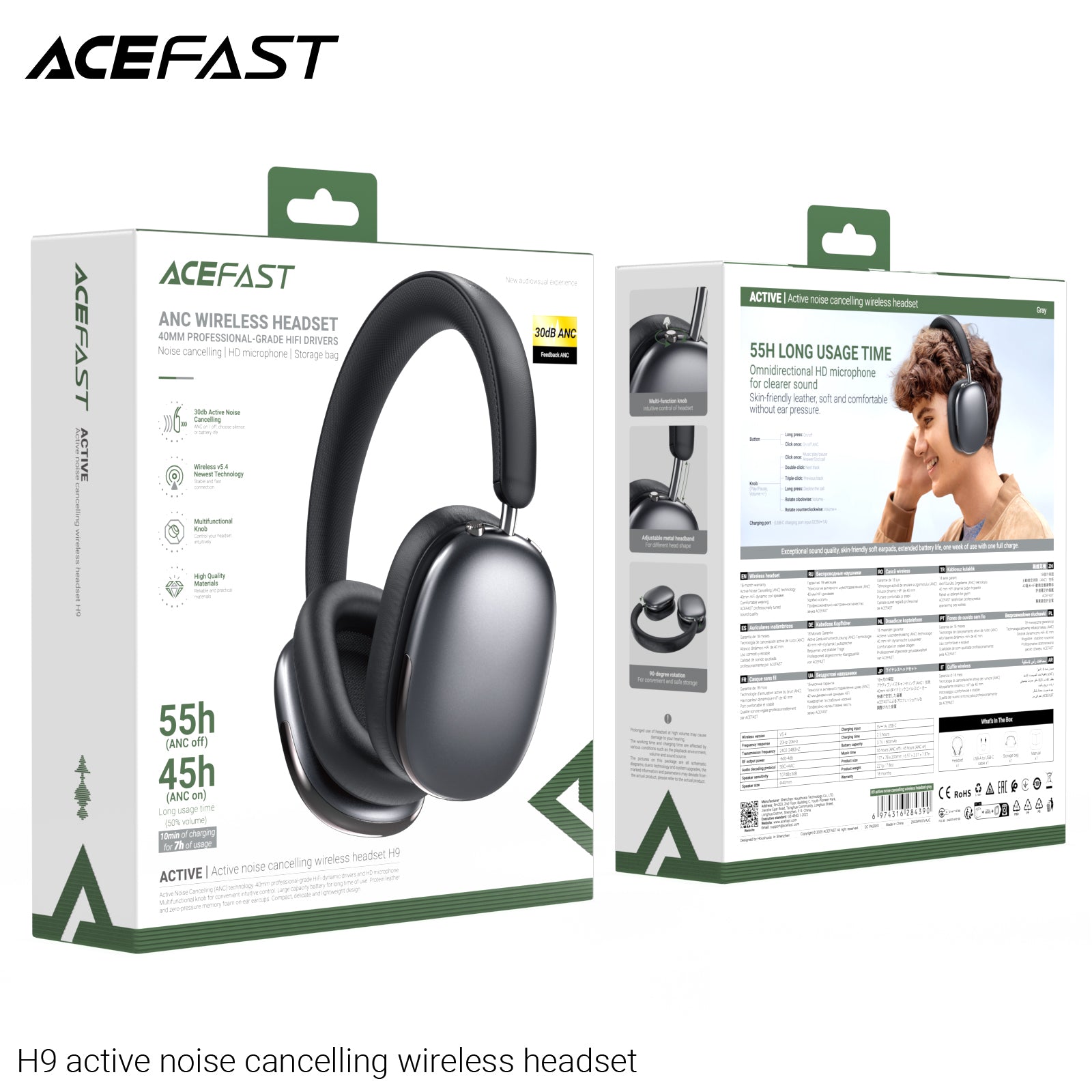 ACEFAST H9 Active Noise Cancelling Wireless Headset