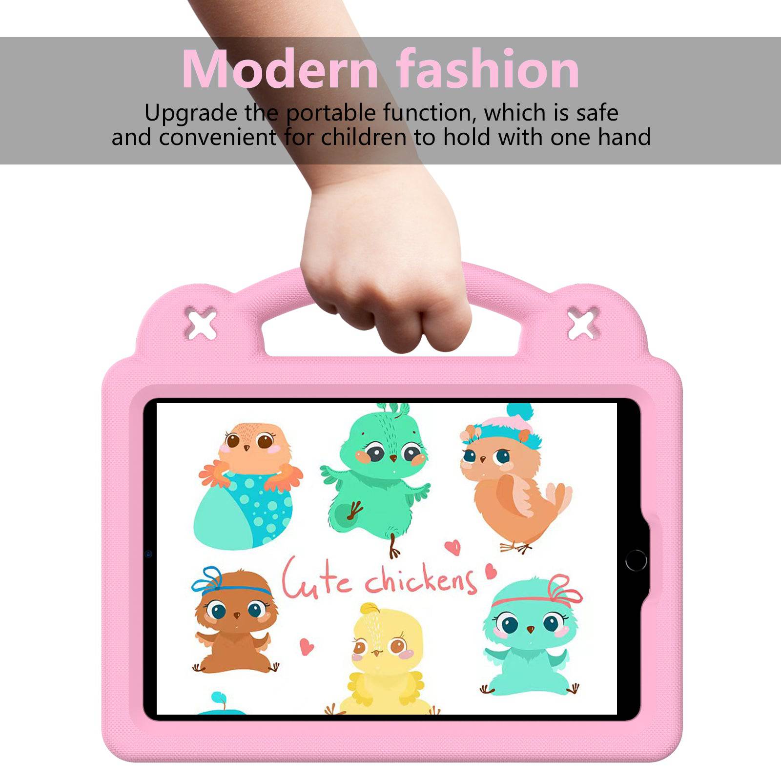 Portable pink Handle Kids iPad Protective Case with ergonomic handle, making it easy and safe for children to carry their Mini 1/2/3/4/5 tablet.