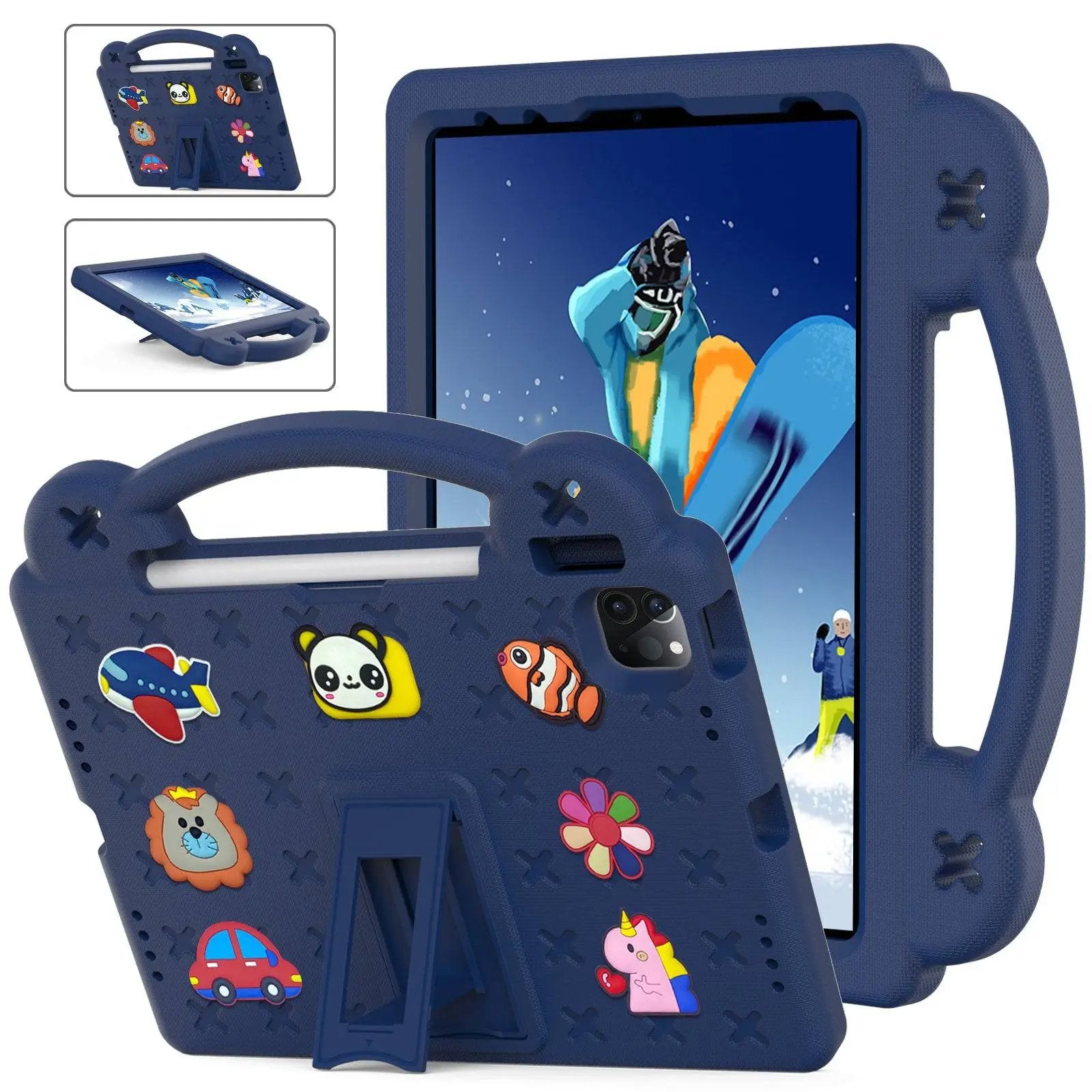 Blue Handle Kids iPad Pro Protective Case with reinforced edges, built-in stand, and ergonomic handle for iPad Pro/iPad Air 4/5.