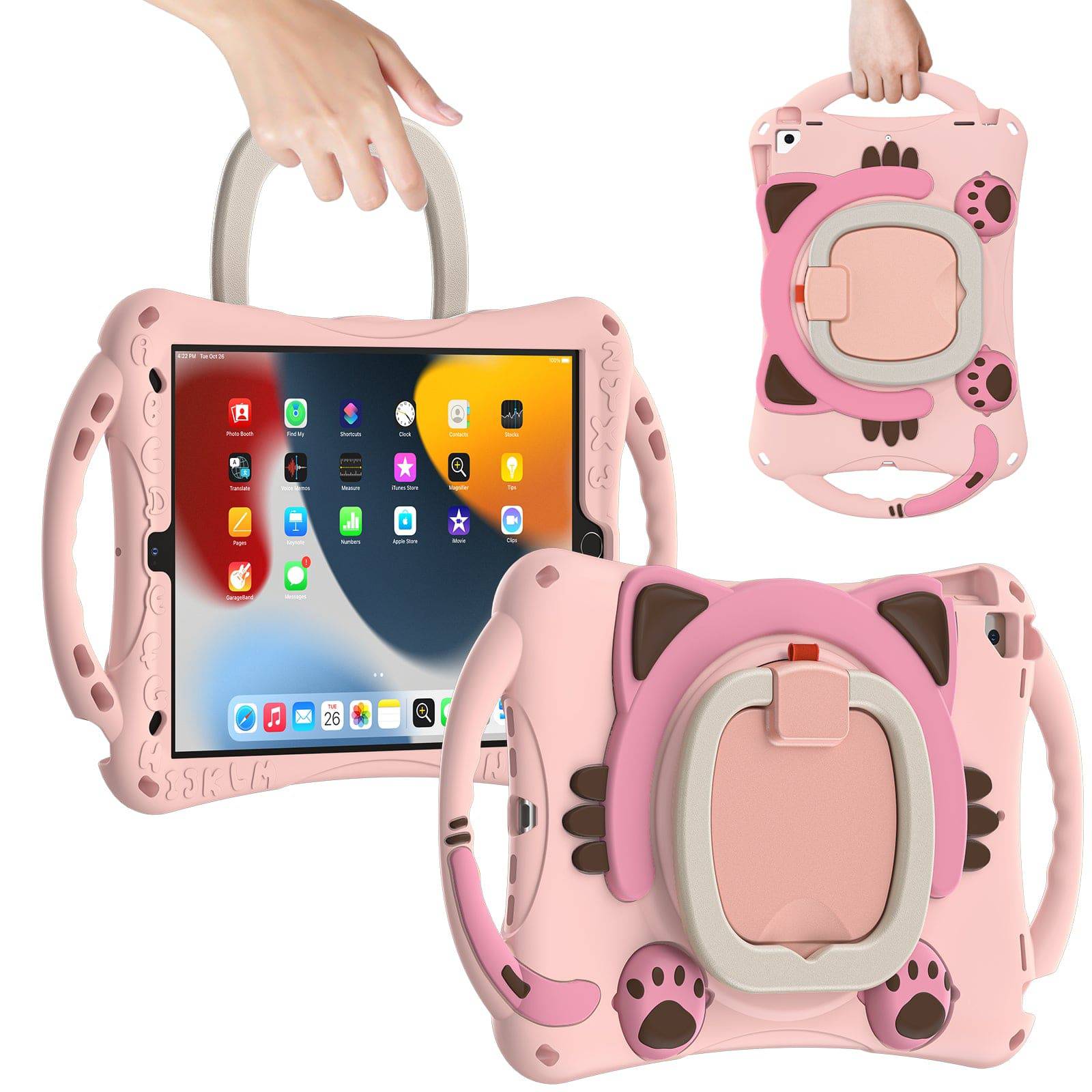 Pink Kitten Kids iPad Protective Case 10.2/10.5 inch with ergonomic handles and shockproof EVA rubber. Ideal for iPad 7th/8th/9th Gen, iPad Air 3, and 10.5 inch iPad Pro.