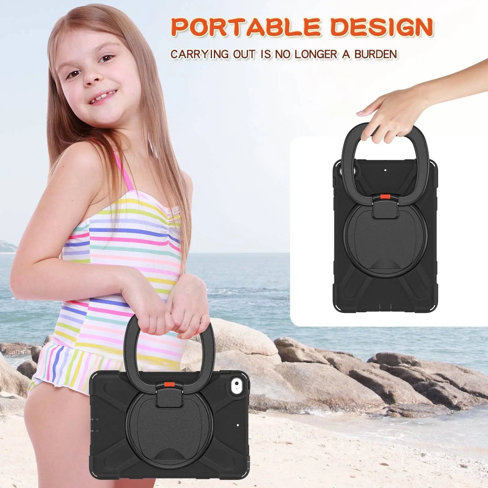 Portable Pirate Kids iPad Mini Protective Case with a sturdy handle, making it easy for children to carry. Designed for iPad Mini 4/5.