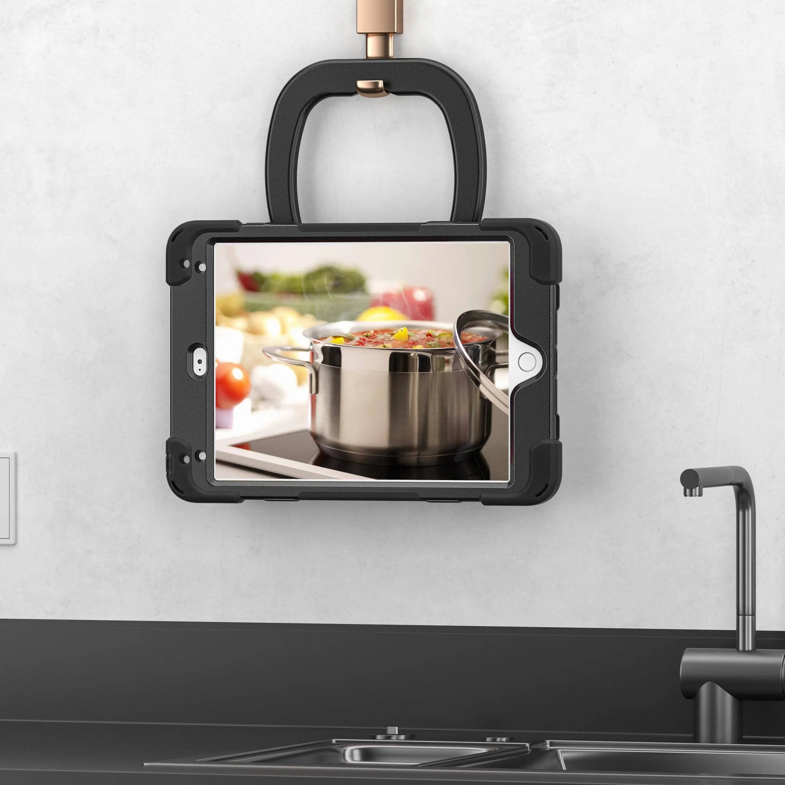 Hanging feature of the Pirate Kids iPad Mini Protective Case, allowing hands-free use in the kitchen or other spaces. Fits iPad Mini 4/5.