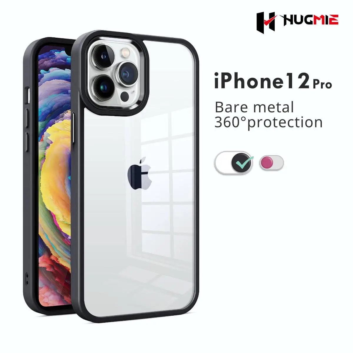 iPhone 12/12 Pro Clear Case Crystal Shield Black- Hugmie