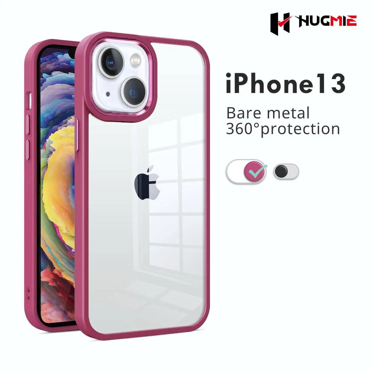 iPhone 13 Clear Case Crystal Shield Red- Hugmie