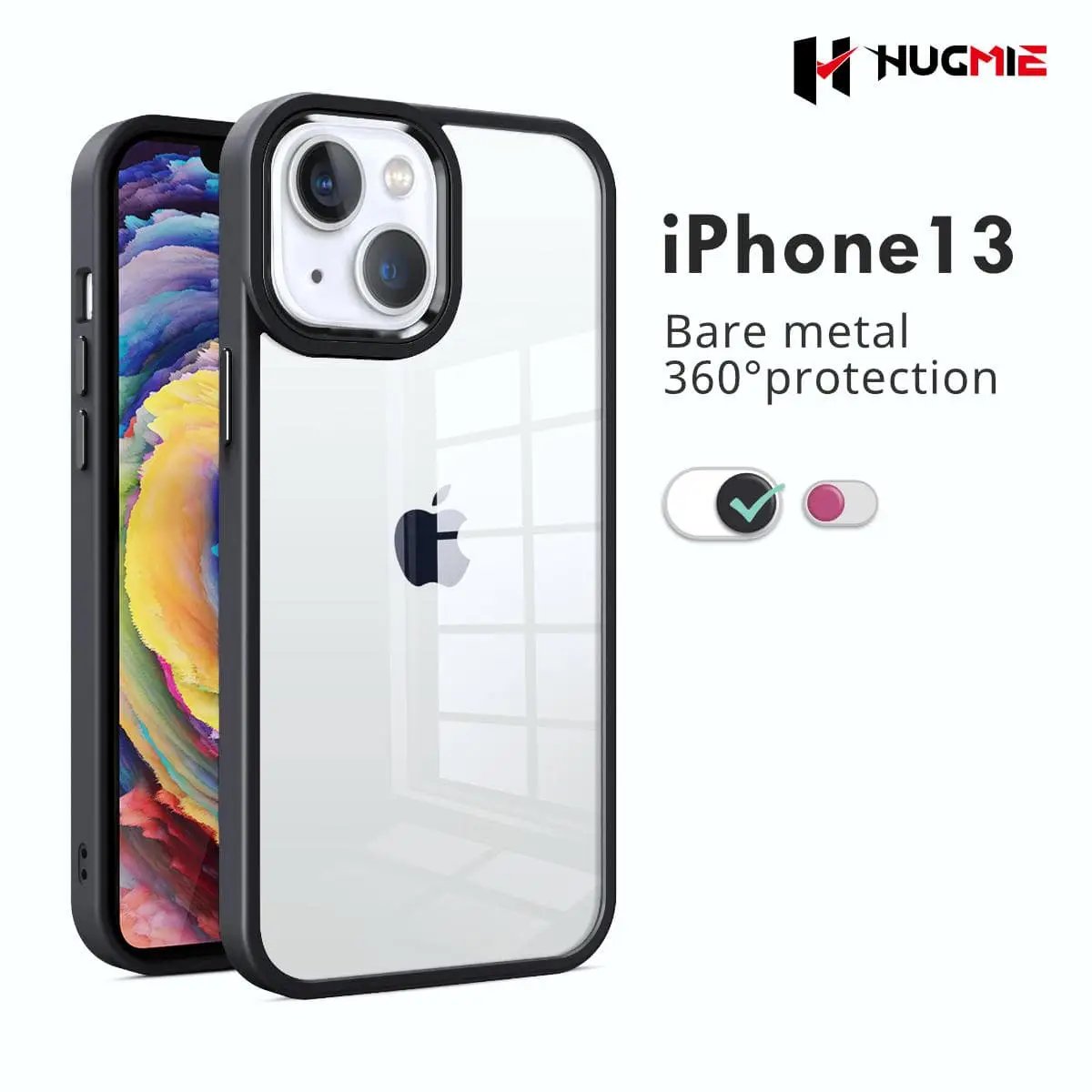 iPhone 13 Clear Case Crystal Shield Black- Hugmie