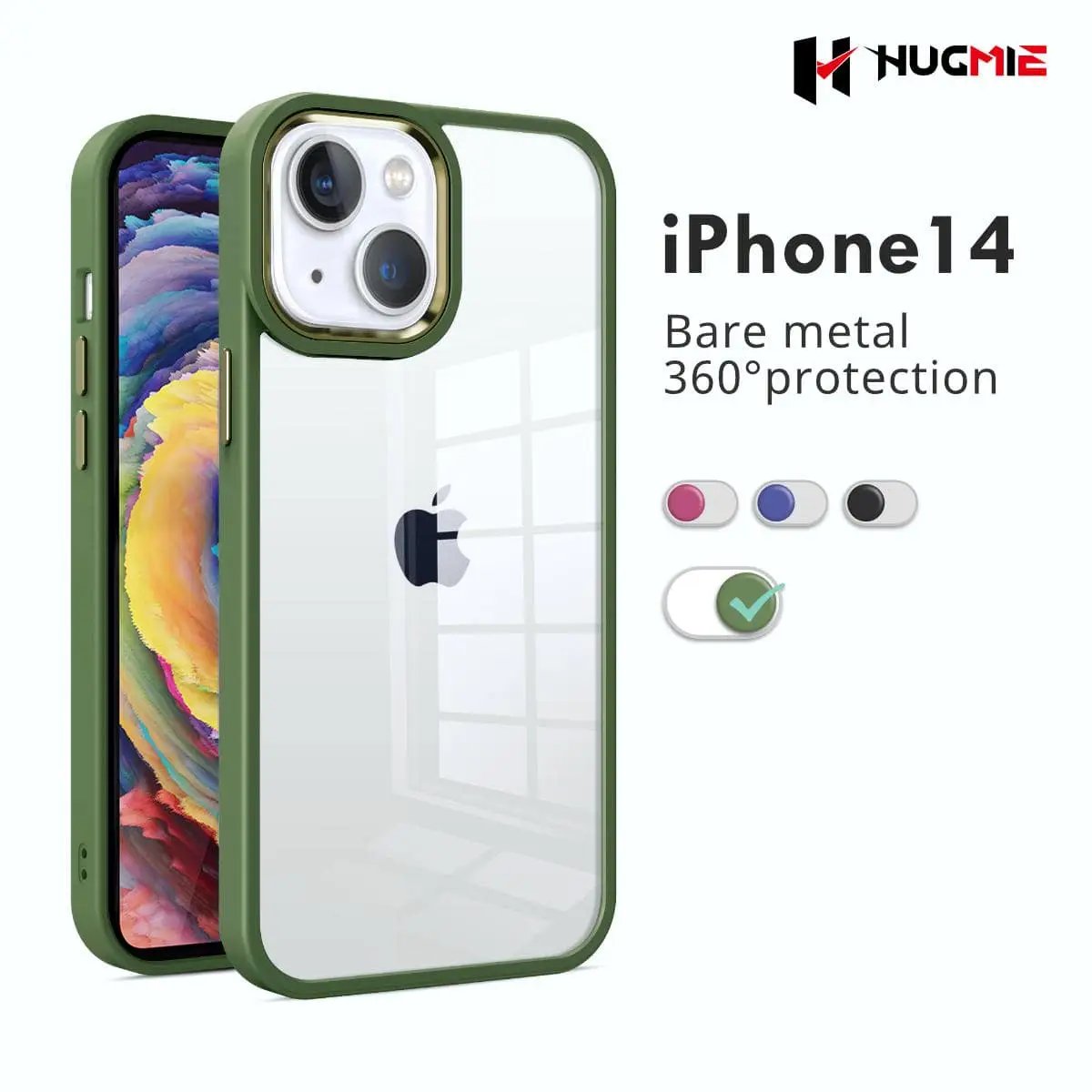 iPhone 14 Clear Case Crystal Shield Green- Hugmie