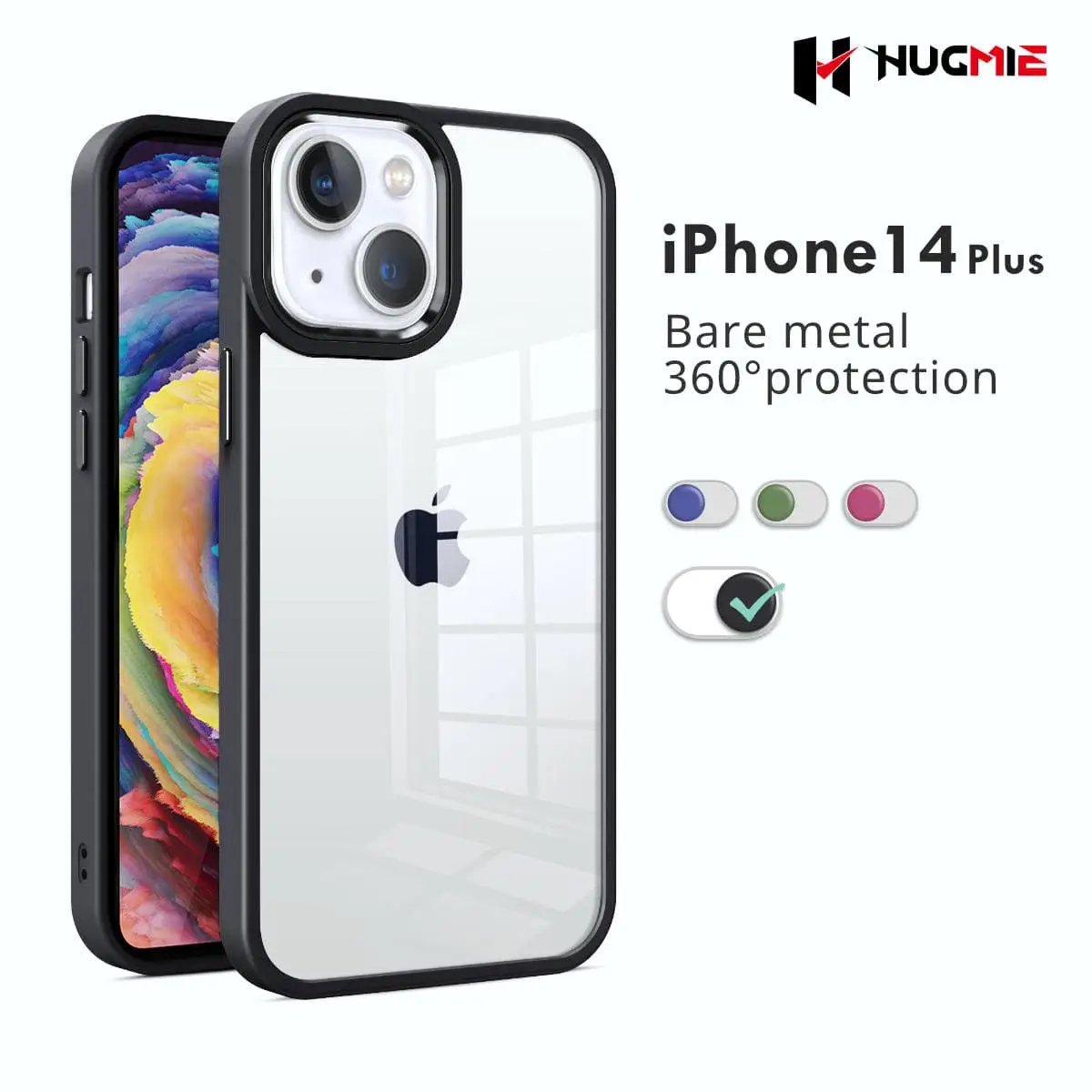 iPhone 14 Plus Clear Case Crystal Shield Black- Hugmie