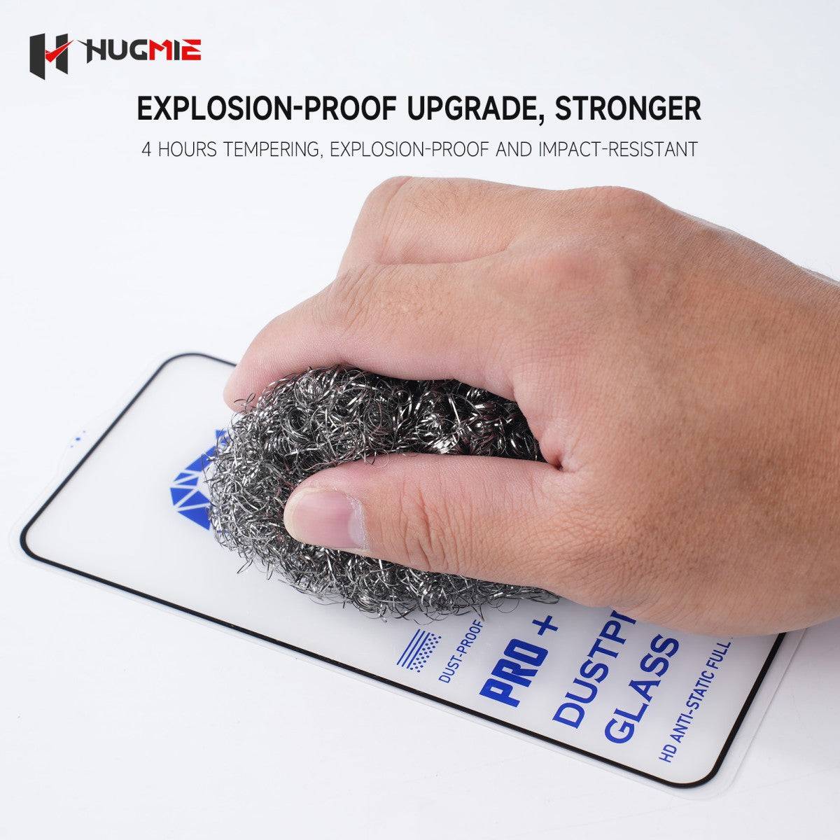 Explosion-proof Hugmie Dustproof Glass Screen Protector for Samsung, designed with 4-hour tempering for enhanced impact resistance and durability.
