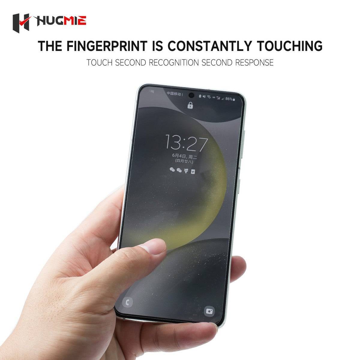 Hugmie Dustproof Glass Screen Protector for Samsung with high touch sensitivity, ensuring instant fingerprint recognition and smooth response.