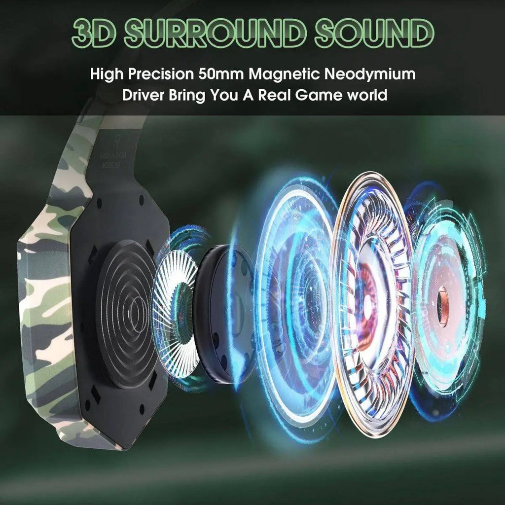 ONIKUMA K8 Wired Gaming Headphones With Mic LED Lights Camo Grey- Hugmie