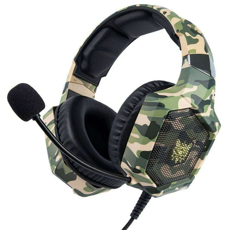 ONIKUMA K8 Wired Gaming Headphones With Mic LED Lights Camo Green- Hugmie