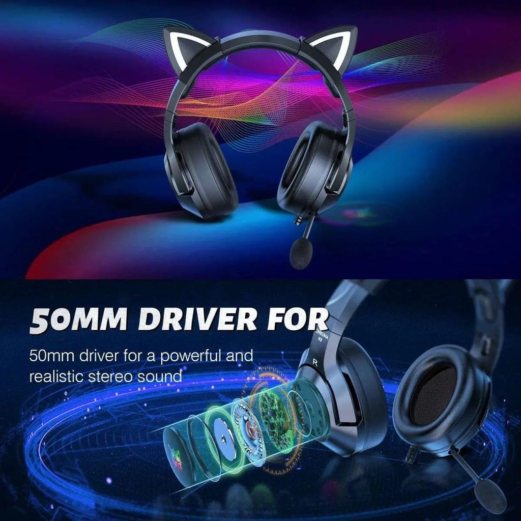 ONIKUMA K9 Elite Stereo Gaming Headset with Cat Ears Black- Hugmie