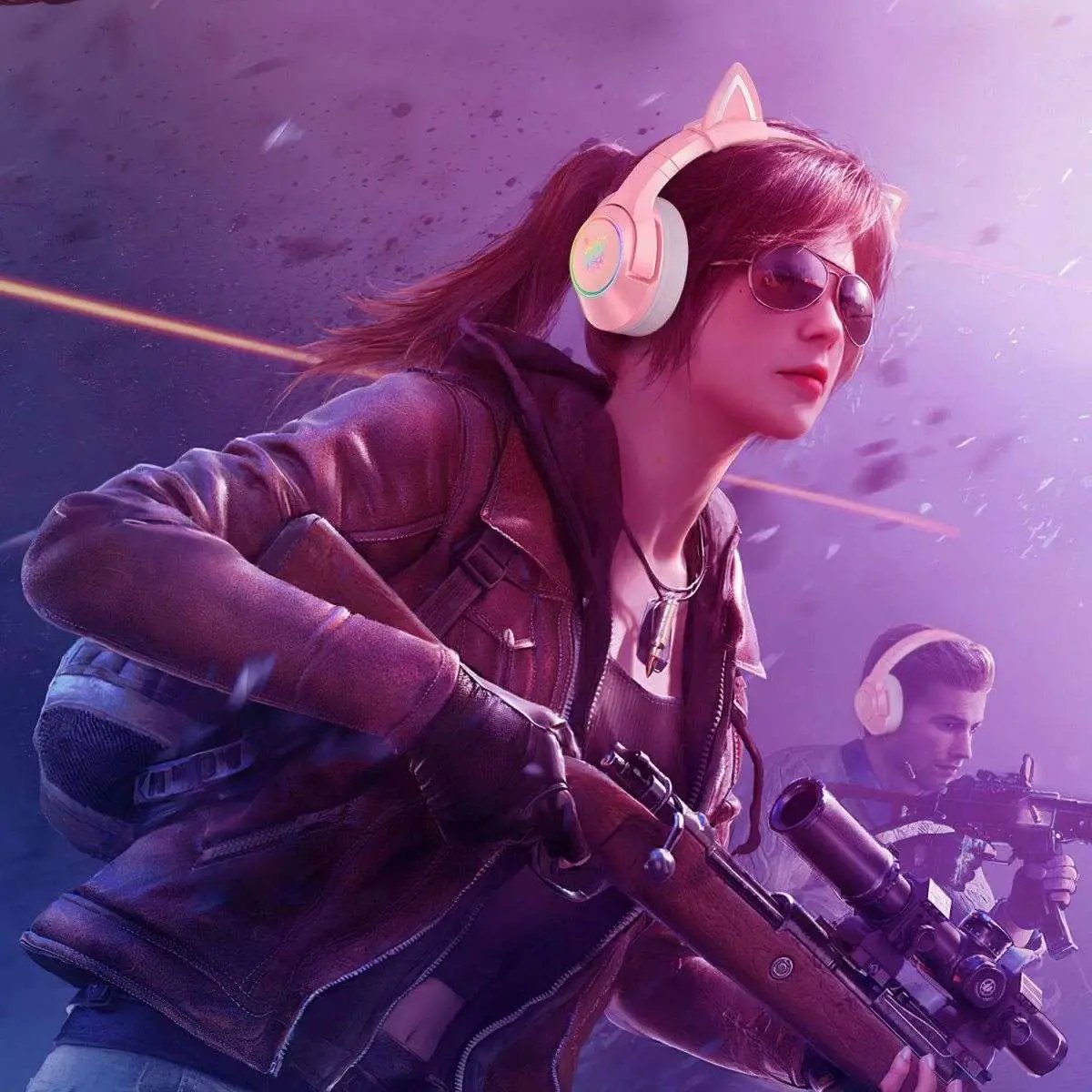 Gaming character wearing the ONIKUMA K9 Elite Gaming Headset with cat ears, emphasizing its stylish design and immersive sound quality.