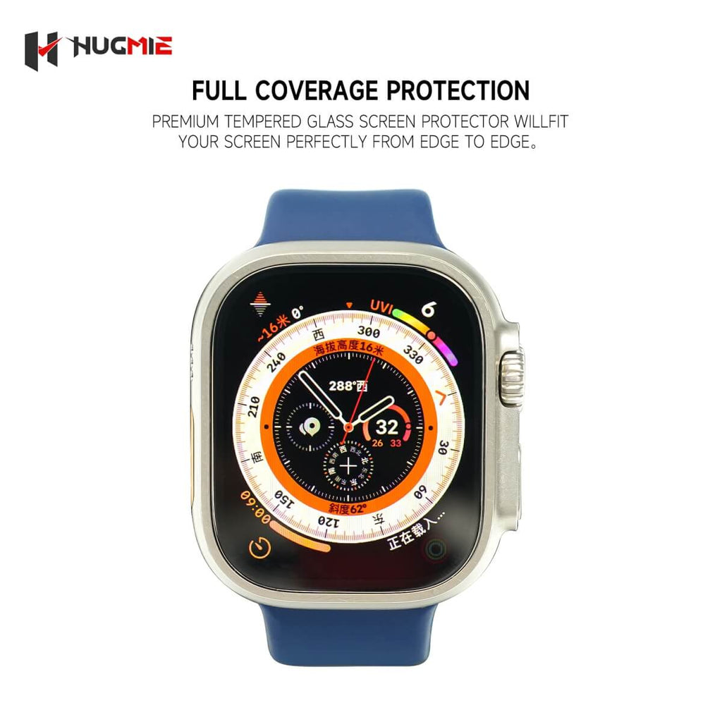 Hugmie HD Tempered Glass Screen Protector With Automatic Stick Film Tool For iWatch Ultra 49mm