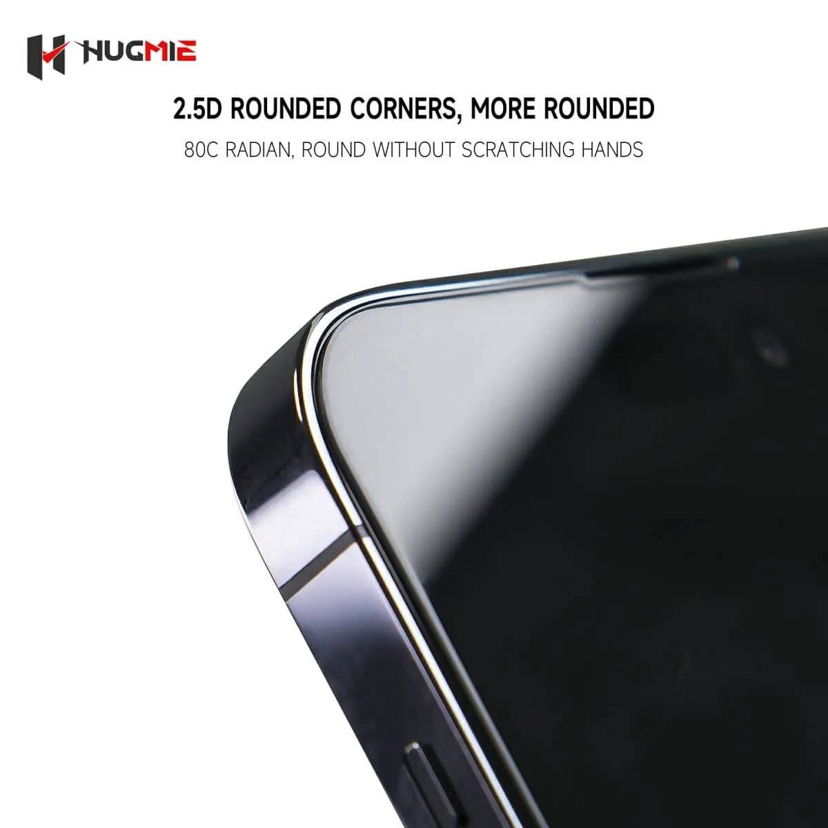 2.5D rounded edges on Hugmie Anti-Blue Light Screen Protector for iPhone 16 Series. Smooth finish prevents scratches and enhances user comfort.