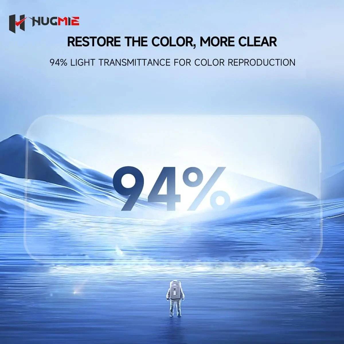 Hugmie Anti-Blue Light Screen Protector for iPhone 16 Series with 94% light transmittance. Ensures vibrant color reproduction and clear display visibility.