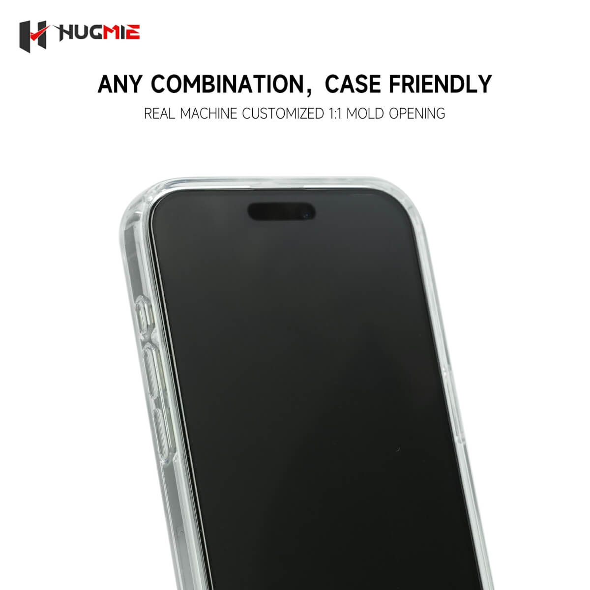 Case-friendly Hugmie Matte Glass Screen Protector with precise 1:1 mold opening for seamless compatibility with iPhone 16 Series cases.
