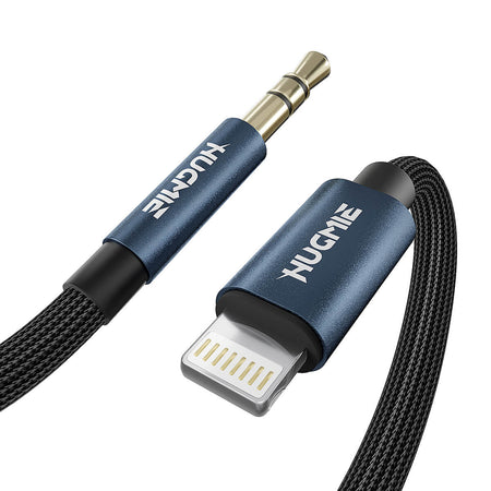 Hugmie® Lightning to 3.5mm Aux Audio Cable 1.2M with durable nylon braid and aluminum shell for high-fidelity sound transmission.