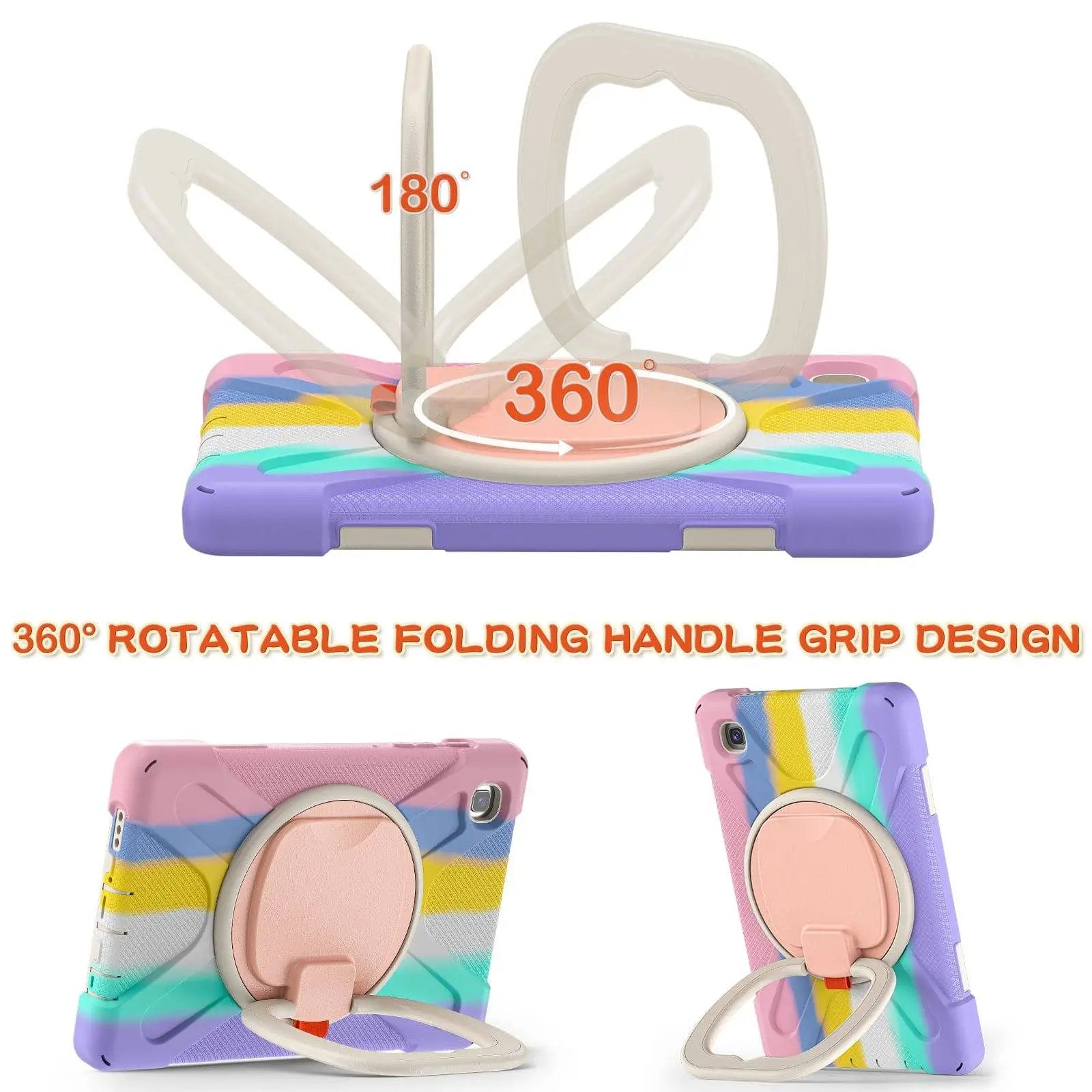 Samsung A7 Lite T220 protective case with a 360-degree rotatable folding handle grip for versatile positioning.