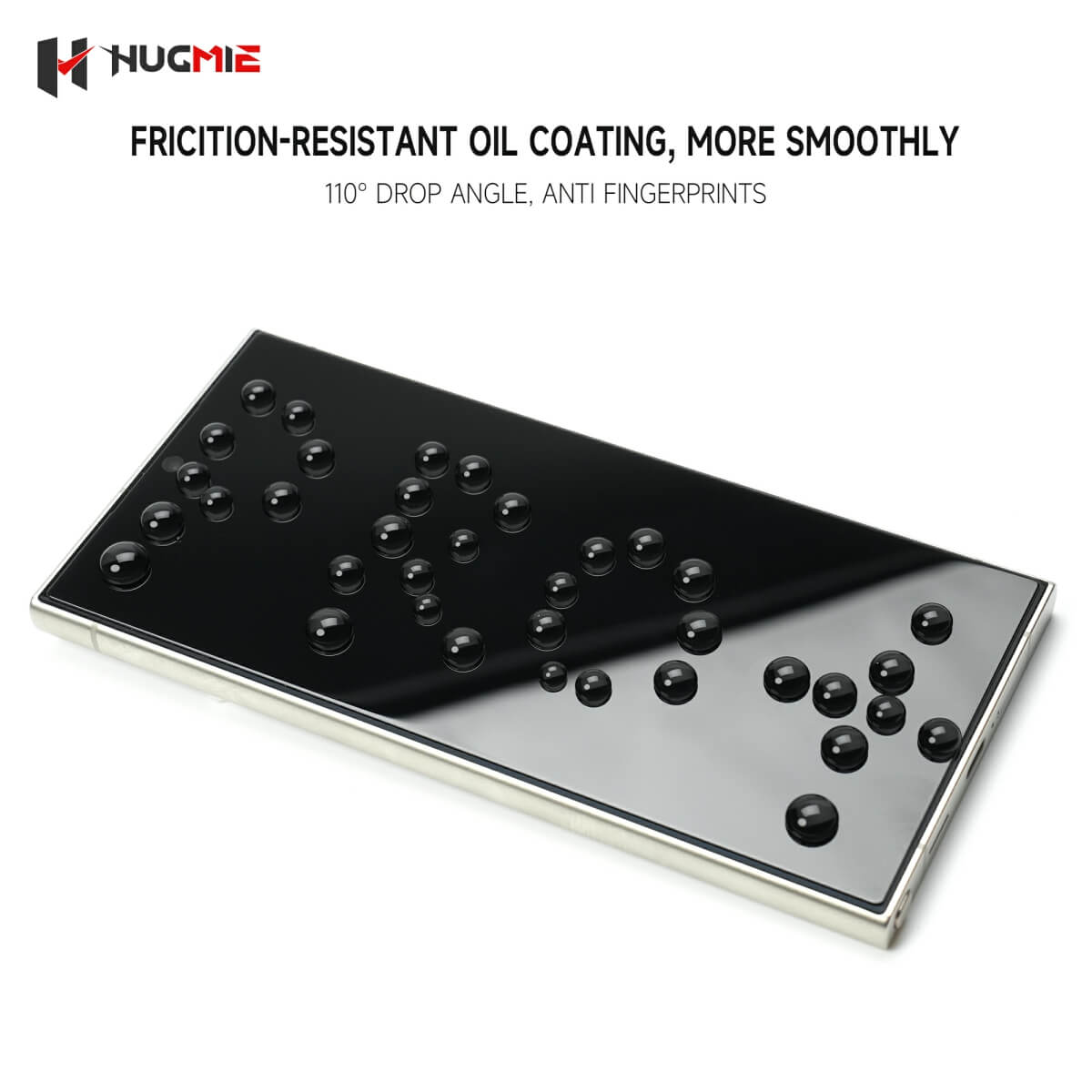 Hugmie friction-resistant oil-coated screen protector for Samsung S24 Series, offering anti-fingerprint and smooth touch experience.