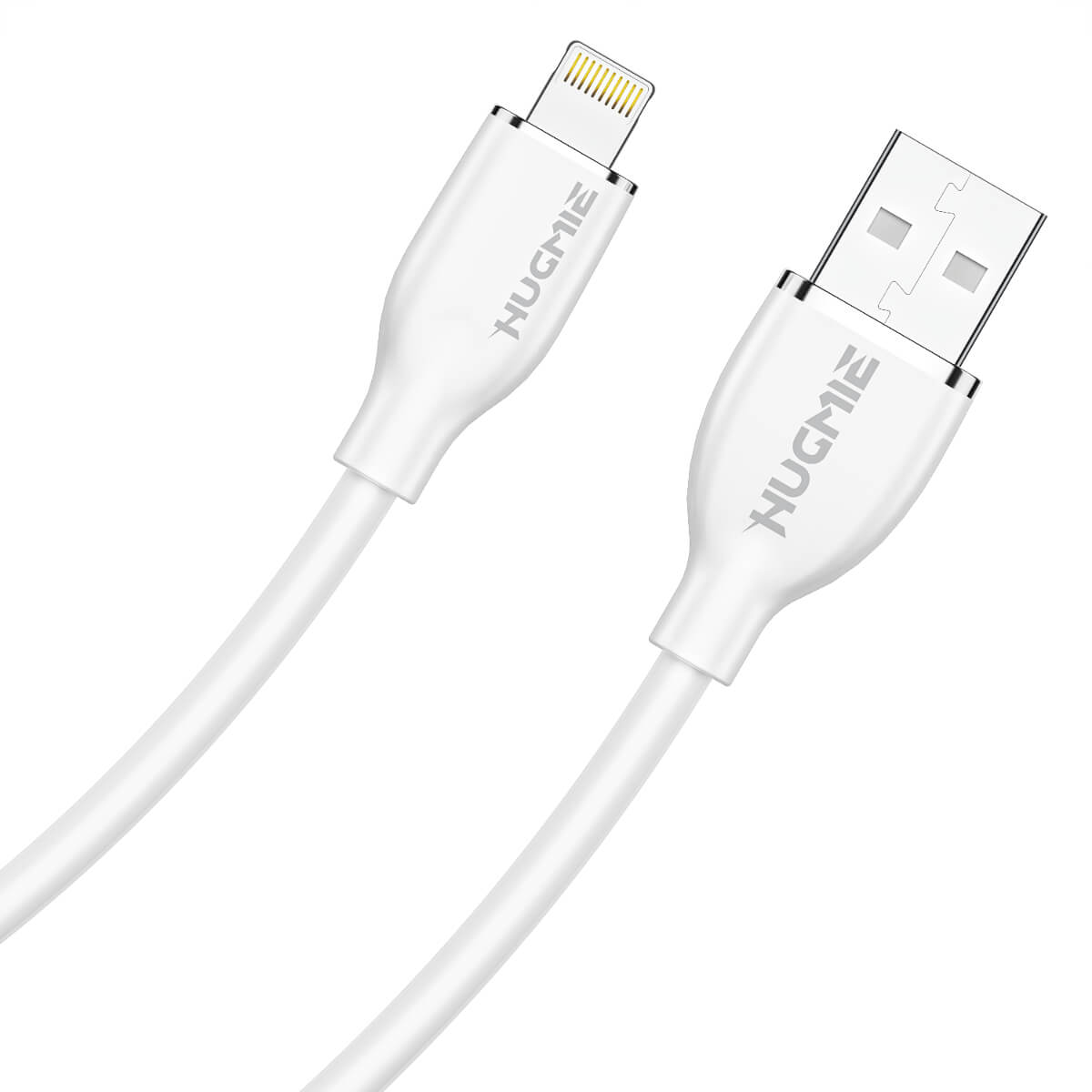 Hugmie® Silicone USB-A to Lightning Fast Charging Cable 1.2M in white, featuring durable silicone material and high-speed charging capability.