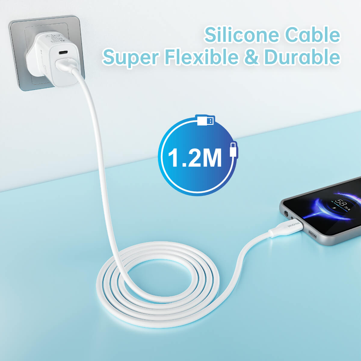 Hugmie Silicone USB-A to Lightning Fast Charging Cable 1.2M-White