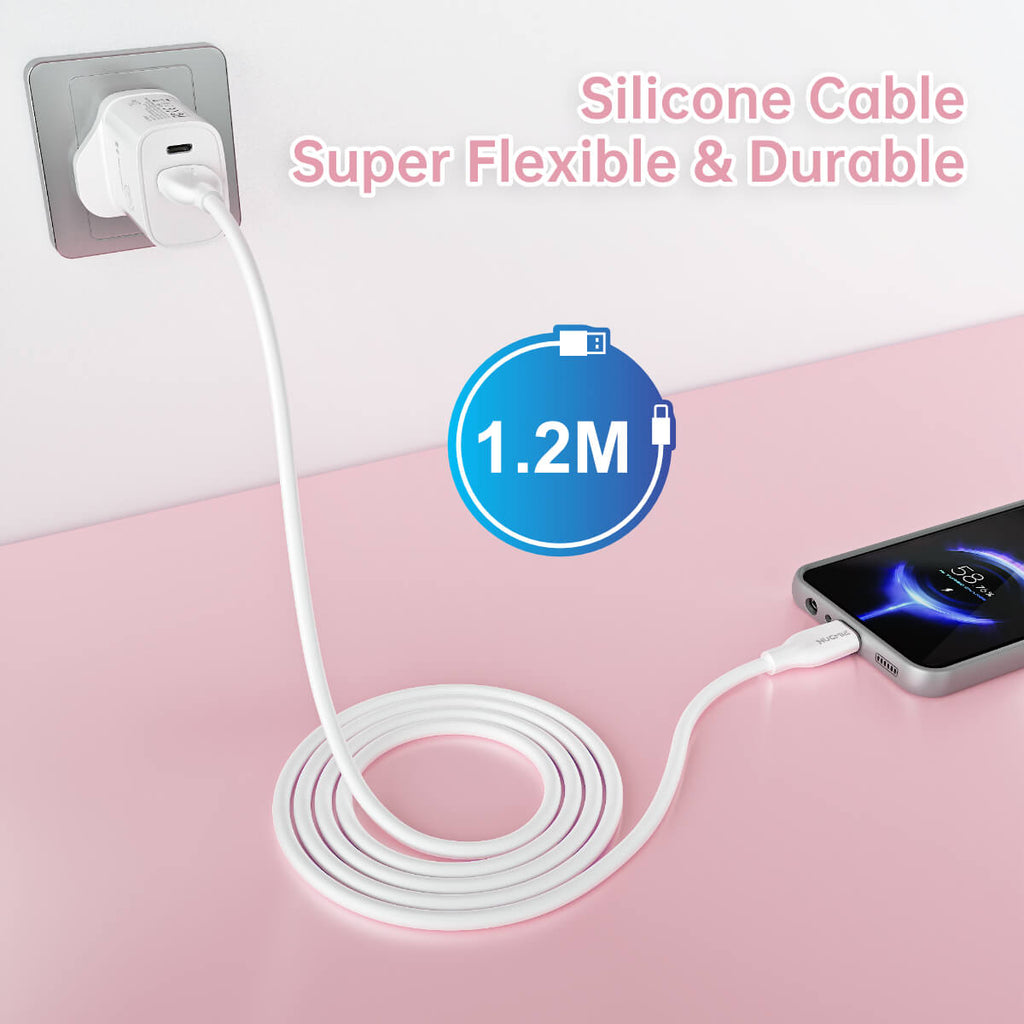 Hugmie Silicone USB-A to Micro Fast Charging Cable 1.2M-White