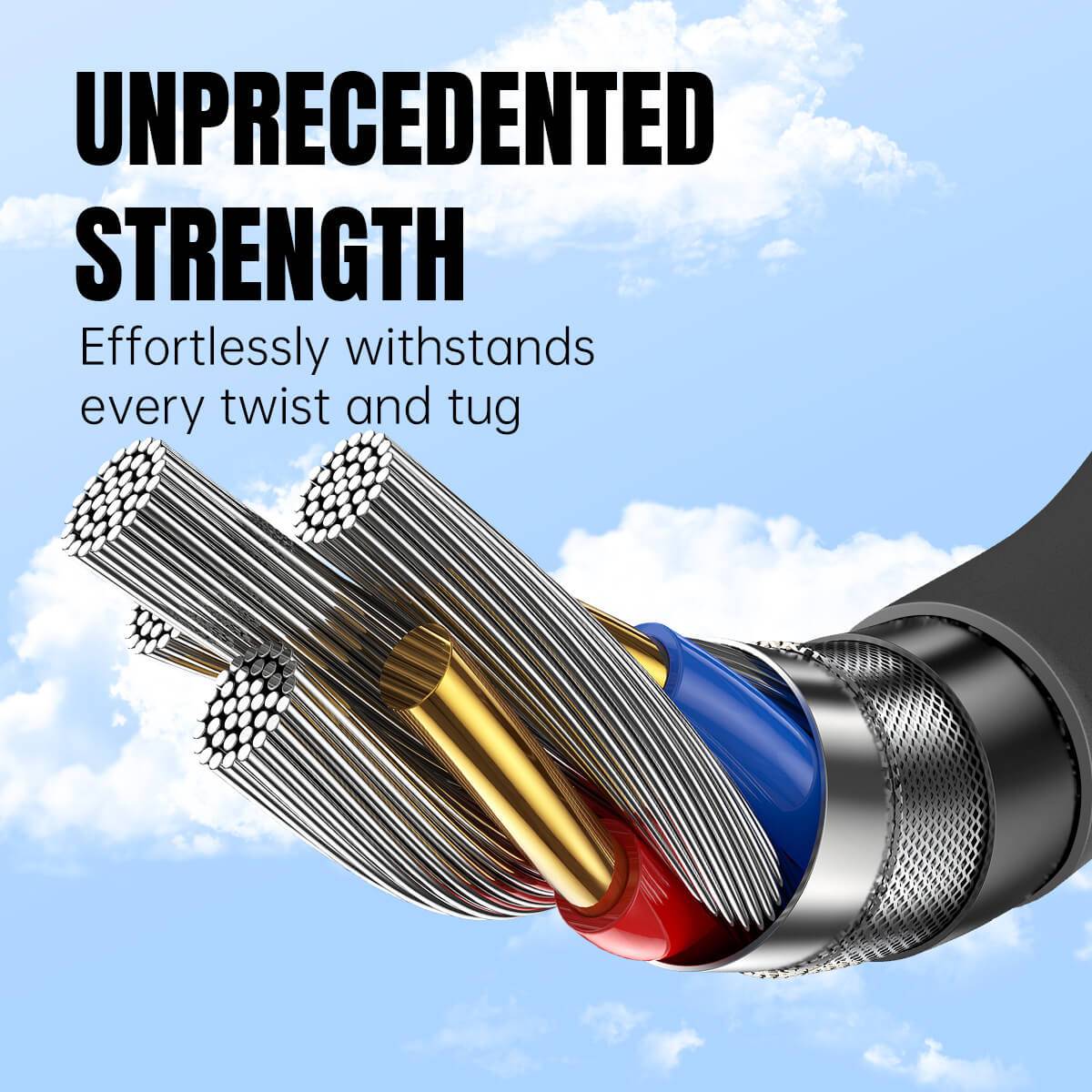 Hugmie Silicone USB-A to Type-C cable with reinforced internal wiring, designed for unmatched strength to withstand twists and tugs.