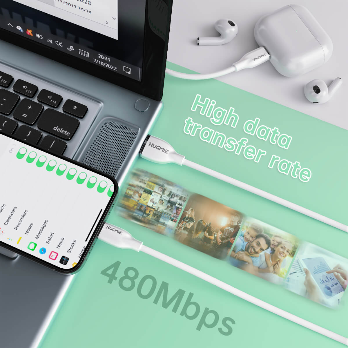Hugmie® Silicone USB-A to Type-C Fast Charging Cable 1.2M supports high-speed data transfer up to 480Mbps for efficient file sharing and syncing.