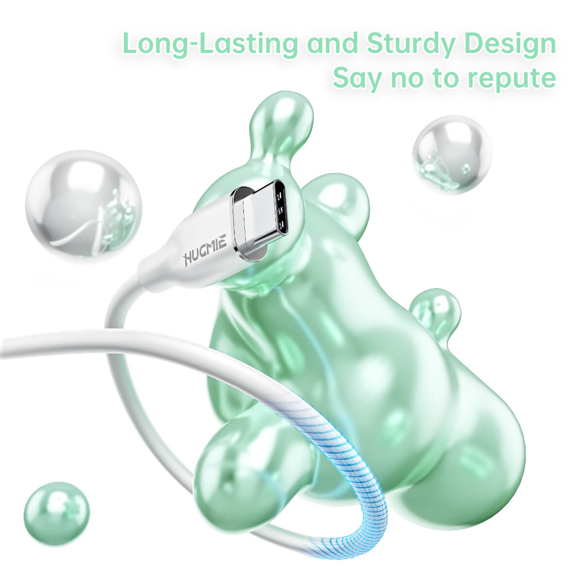 Long-lasting and sturdy Hugmie® Silicone USB-A to Type-C Fast Charging Cable 1.2M with reinforced connectors for enhanced durability and reliability.
