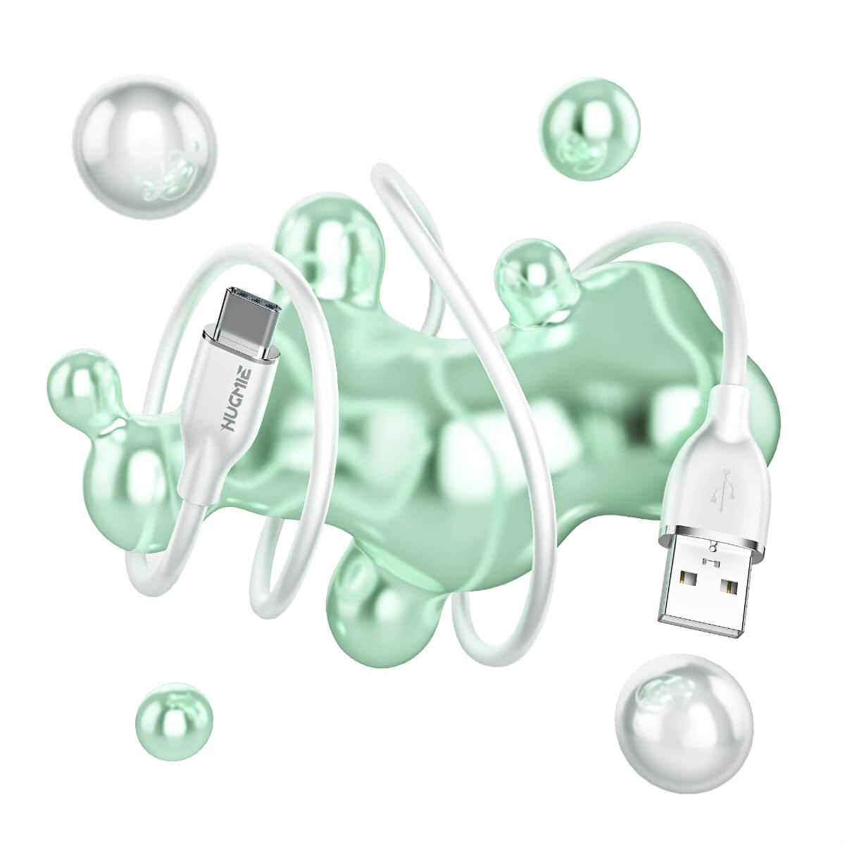 Hugmie® Silicone USB-A to Type-C Fast Charging Cable 1.2M with a flexible and tangle-free design, offering durability and efficient charging.