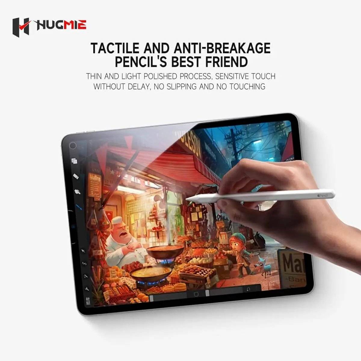 Ultra-thin Hugmie Tempered Glass Screen Protector for iPad 10.2 inch, ensuring smooth stylus compatibility and anti-breakage protection.