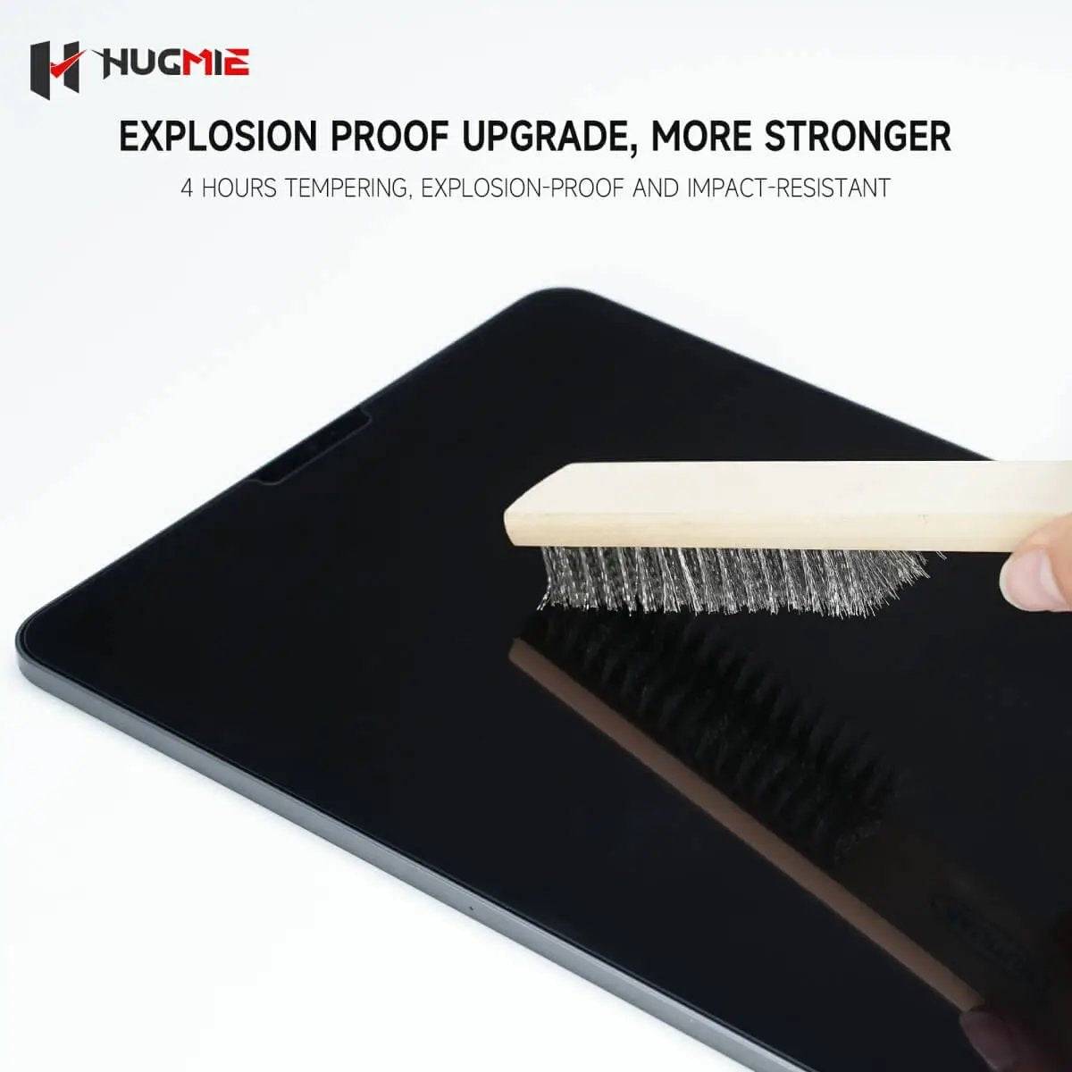 Explosion-proof Hugmie Tempered Glass Screen Protector for iPad 10.2 inch, offering impact resistance and durability.