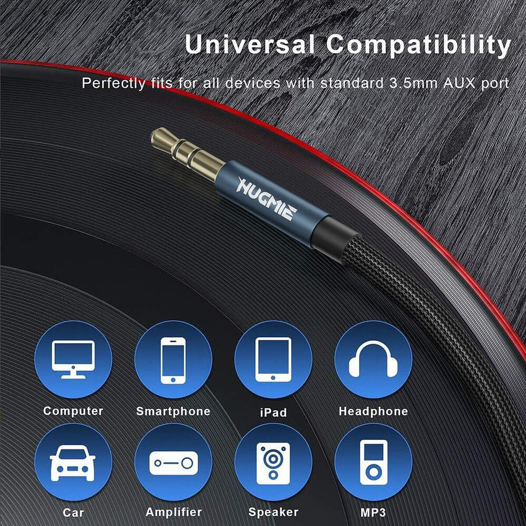 Universal compatibility of Hugmie Type-C to 3.5mm Audio Cable, ideal for computers, smartphones, headphones, speakers, and more.