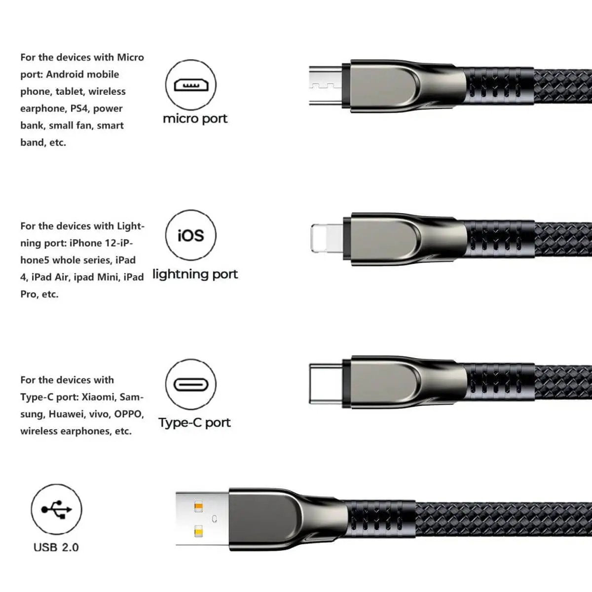JOYROOM S-1335K4 3in1 Charging Cable 1.3m 3.5A -Black - Hugmie