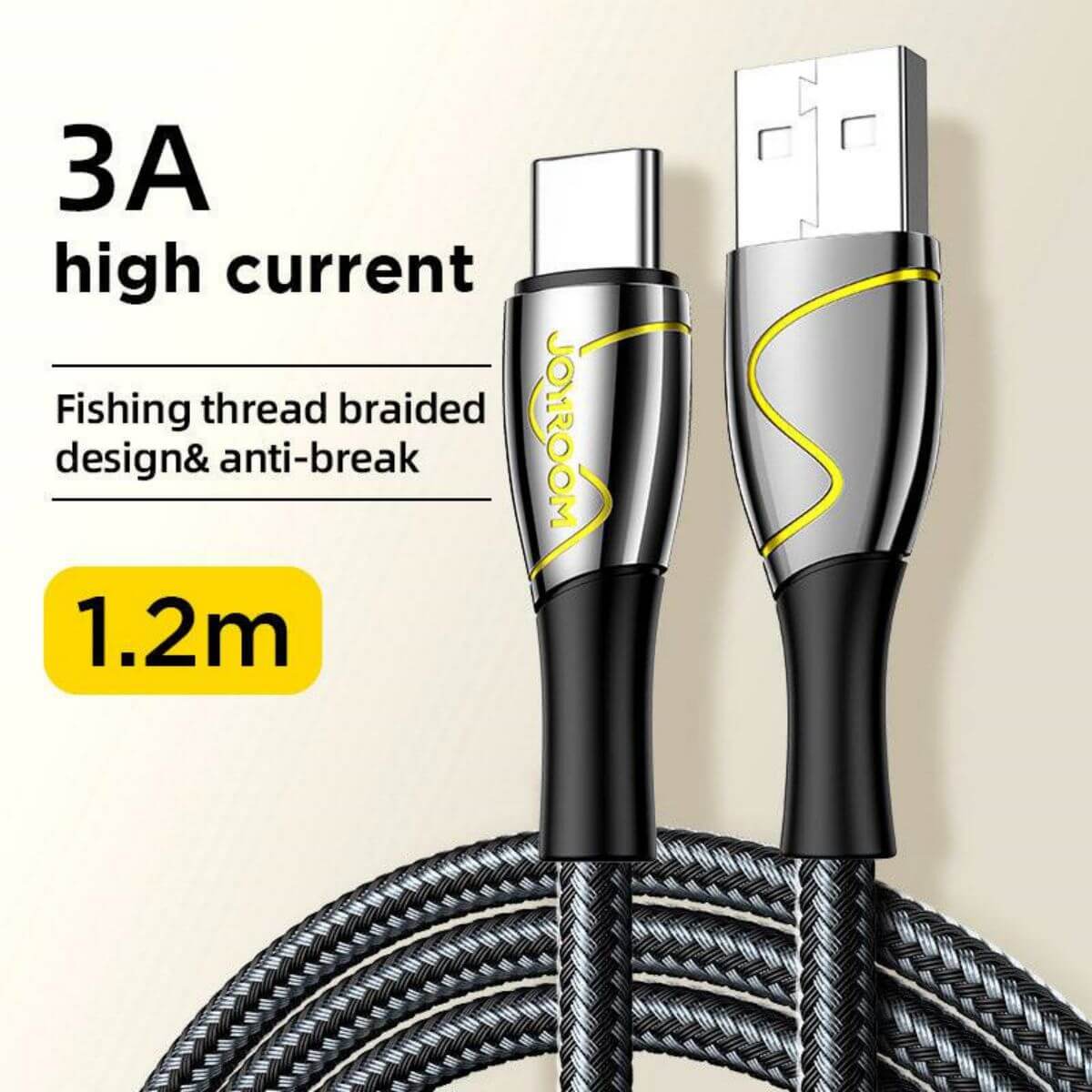 JOYROOM USB-A to Type-C Cable 3A Mermaid Series-Black - Hugmie