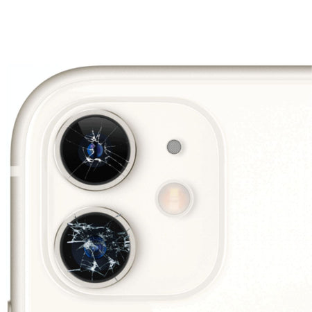 Close-up of an iPhone with a cracked camera lens, highlighting the need for professional iPhone camera lens repair services.