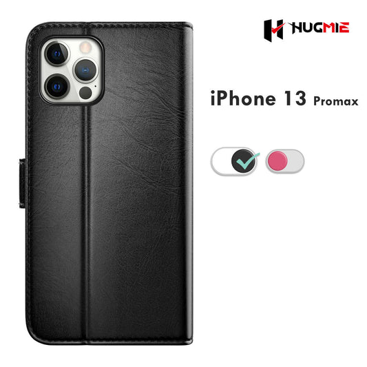 iPhone 13 Pro Max Leather Case Classic Series Folio(Black/Hotpink) - Hugmie