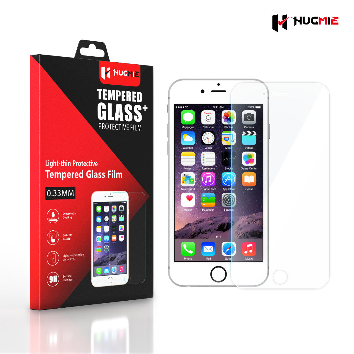 2 Pack Hugmie iPhone 6/7/8/SE Glass Screen Protector