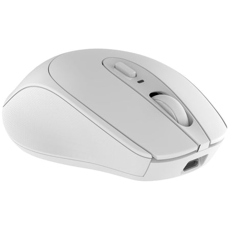 INDENA G222D Dual Mode Wireless Mouse in white with ergonomic design, Bluetooth 5.0 & 2.4G connectivity, and rechargeable battery for seamless use.