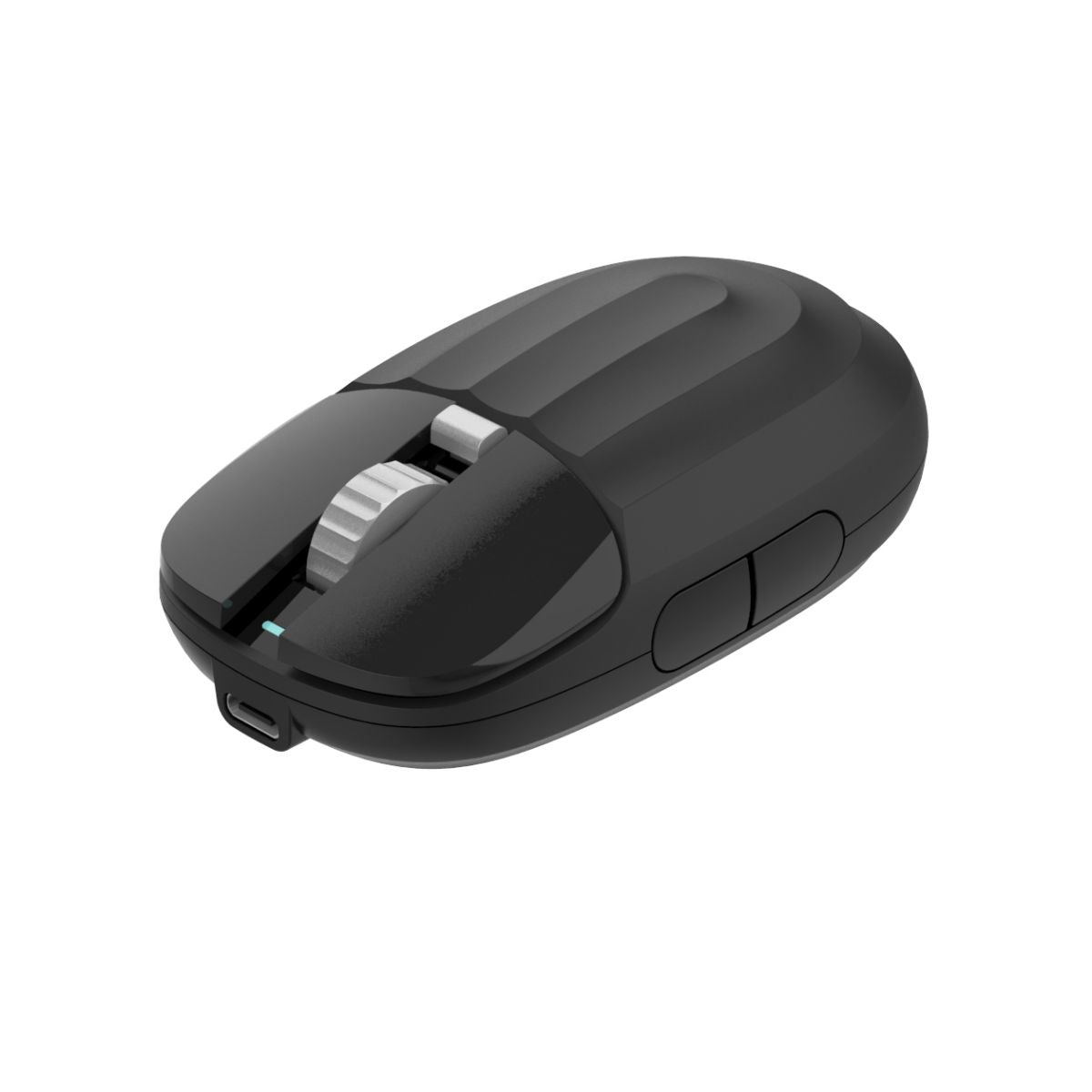 Rear view of INDENA G266D Wireless Mouse with a USB-C charging port, Bluetooth 5.0, and 2.4G dual-mode connectivity for versatile use.