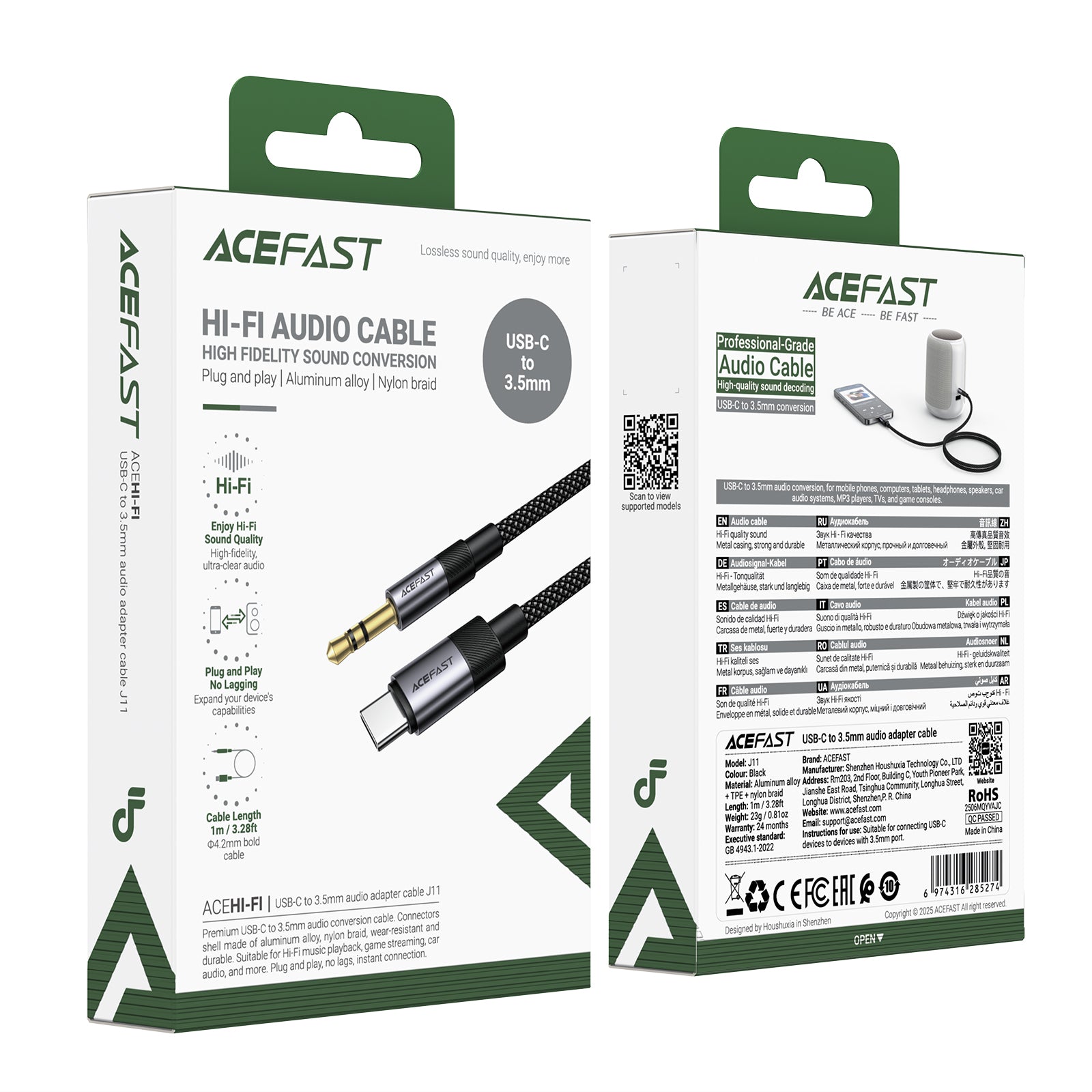 ACEFAST J11 USB-C to 3.5mm Audio Adapter Cable Black