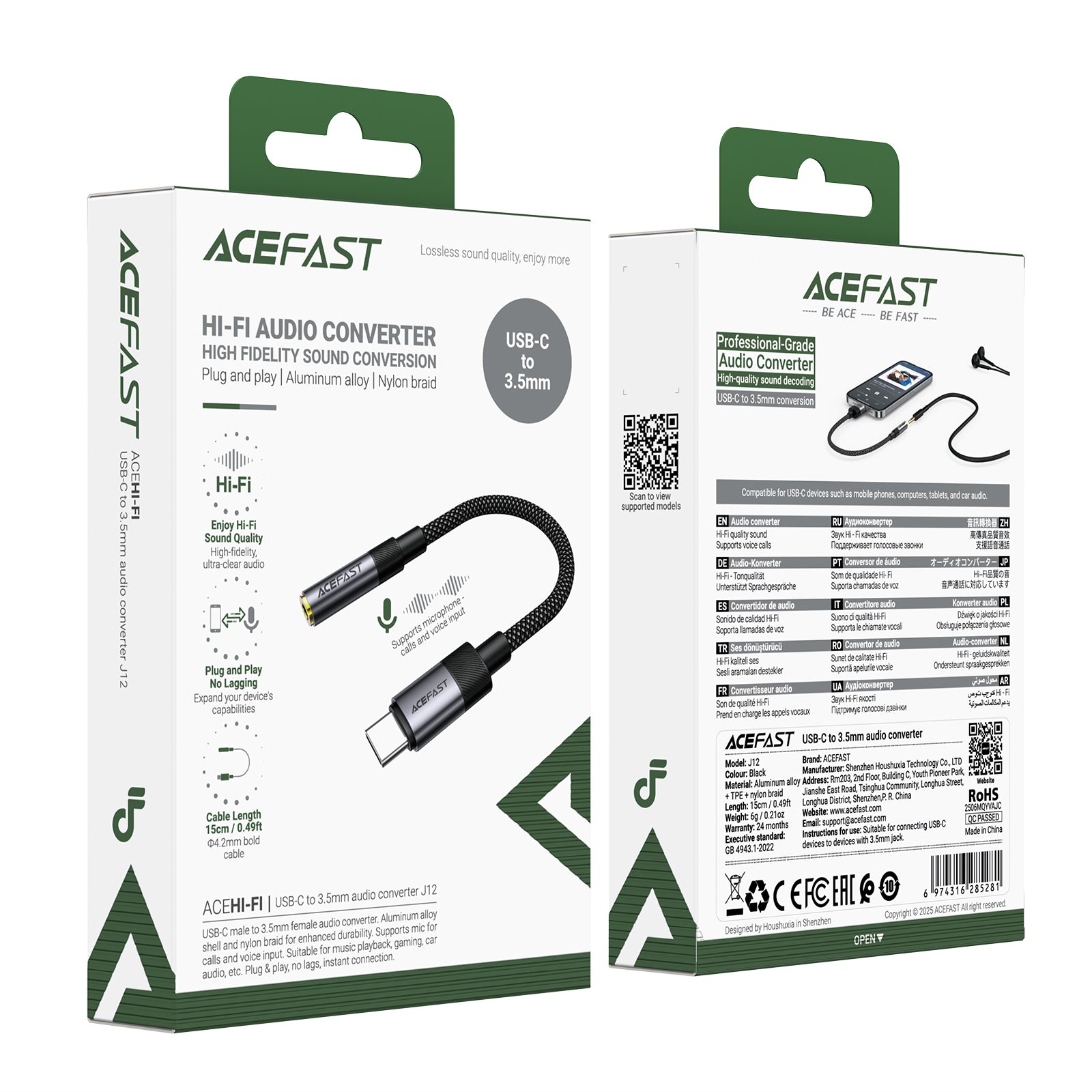 ACEFAST J12 USB-C to 3.5mm Audio Converter Black