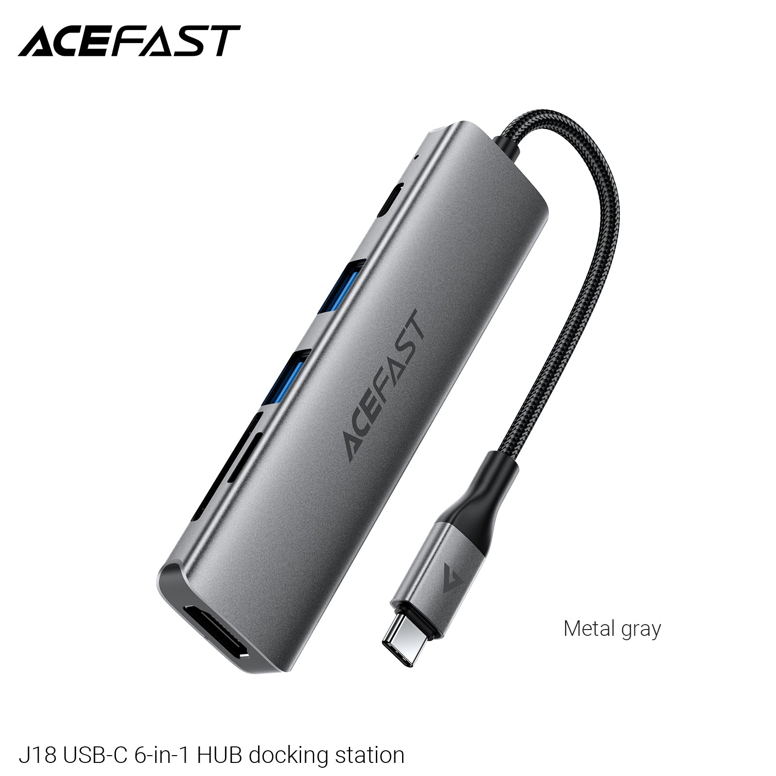 ACEFAST J18 USB-C 6-in-1 HUB Docking Station Metal Grey