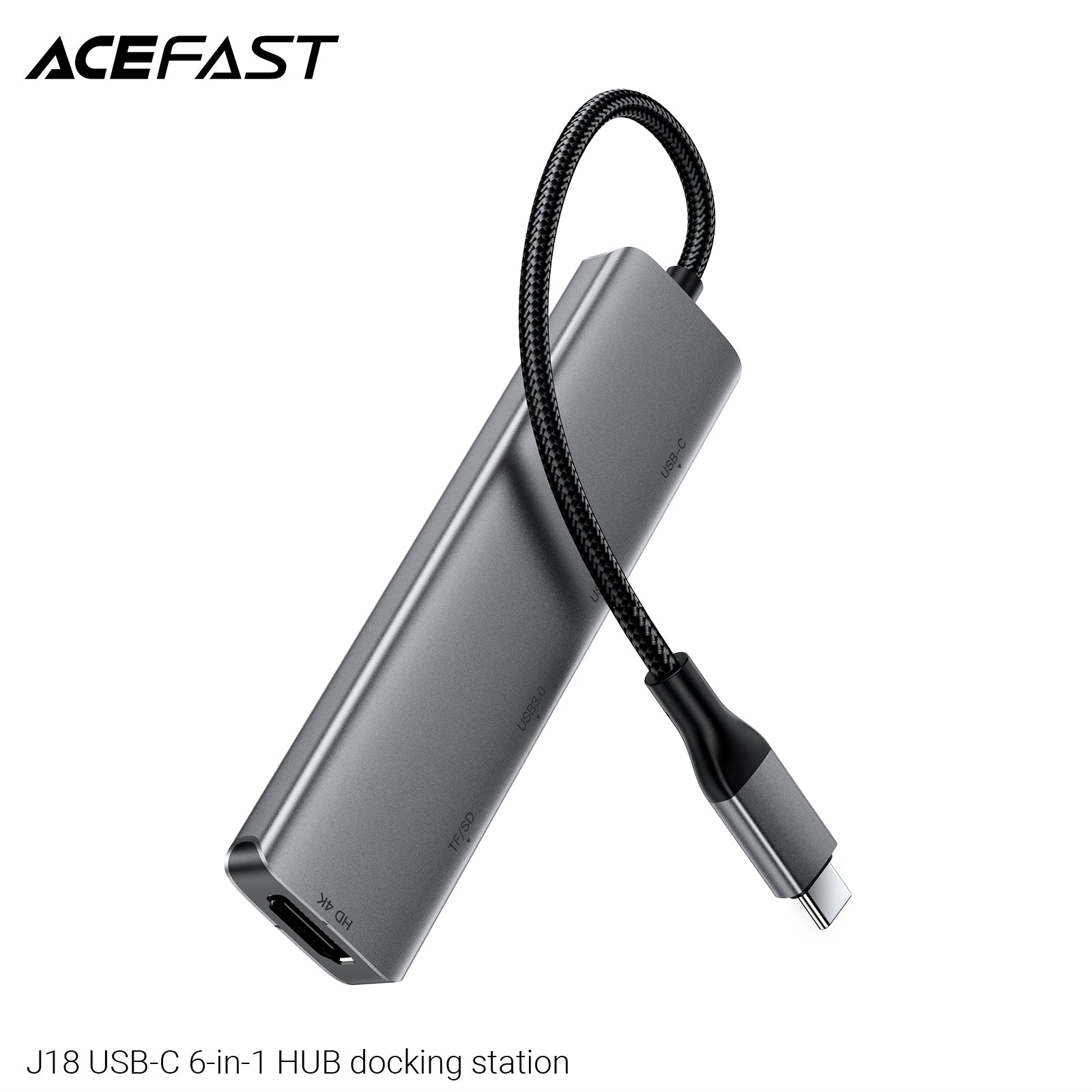 ACEFAST J18 USB-C 6-in-1 HUB Docking Station Metal Grey