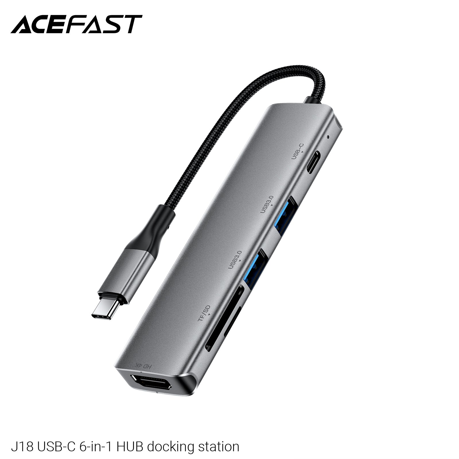 ACEFAST J18 USB-C 6-in-1 HUB Docking Station Metal Grey